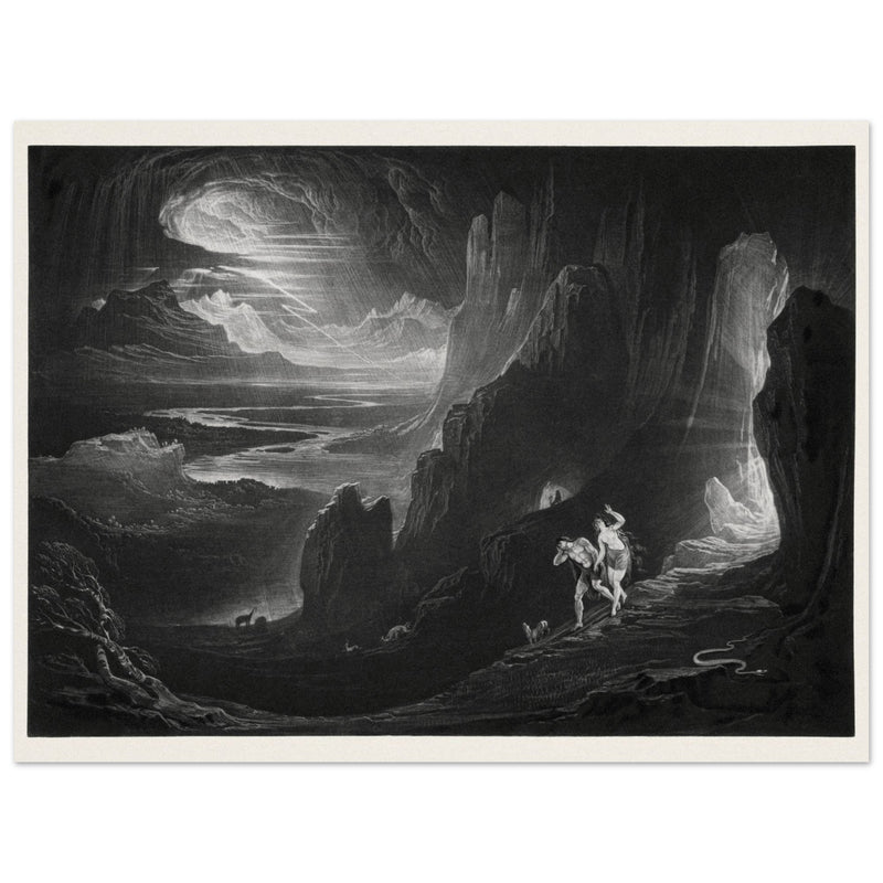 John Martin Paradise Lost vintage mezzoting engraving . Adam and Eve Driven Out of Paradise.