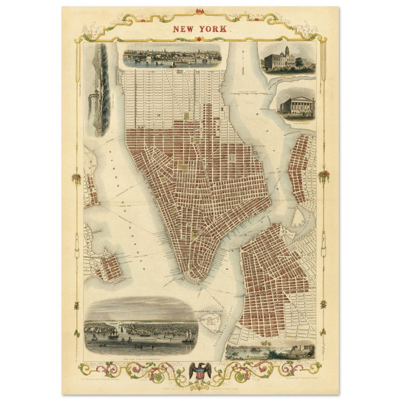 Vintage New York City map. Antique city plan of the city of New York.