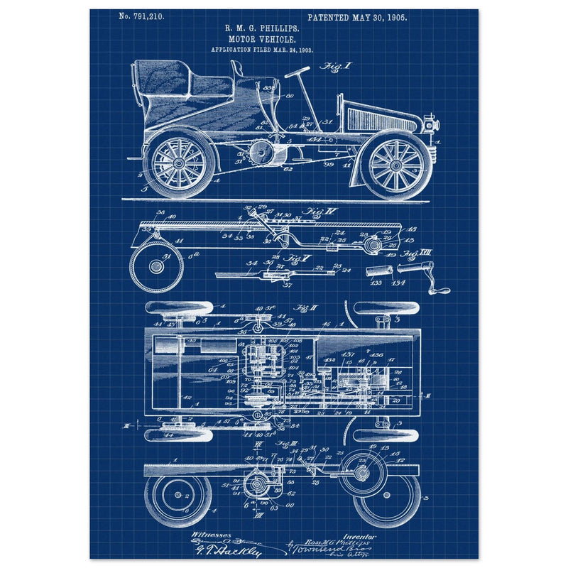 Motor Vehicle patent. Vintage car illustration.