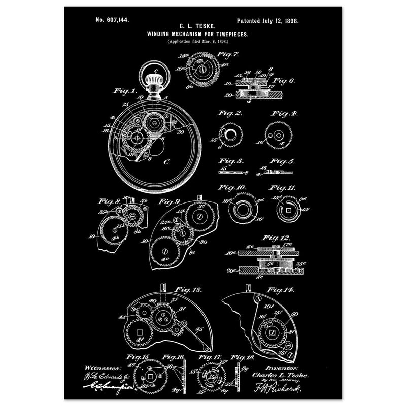 Winding Mechanism for Time Pieces, vintage clock patent .