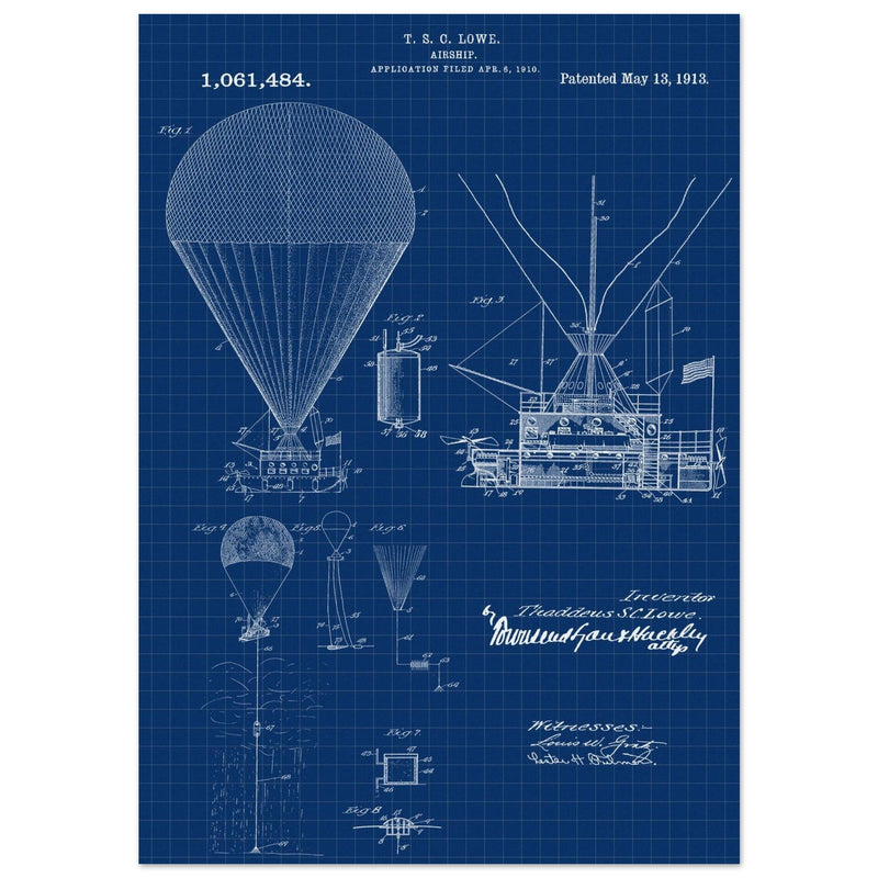Airship patent illustration by T S C Lowe. Air Balloon
