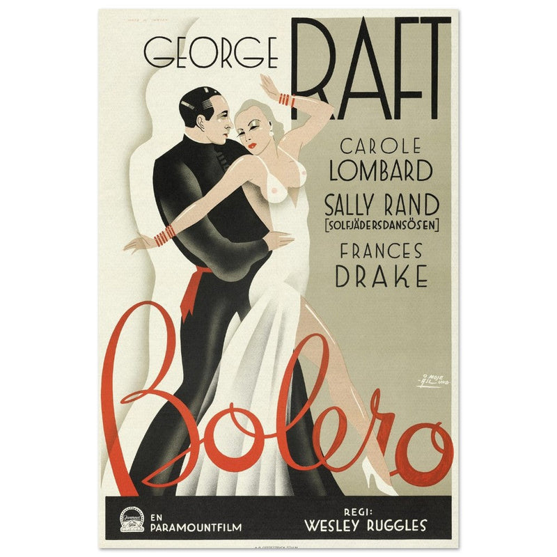 Bolero George Raft and Carole Lombard movie poster. Sweddish version Vintage prints of famous films