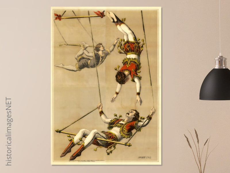 Vintage old circus acrobats poster.