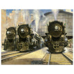 Train station with steam locomotives illustration by Walter L Greene. Thoroughbreds artwork print .