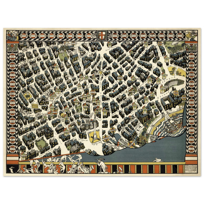 London Theatreland city vintage map 1915 by Gill, Leslie MacDonald.