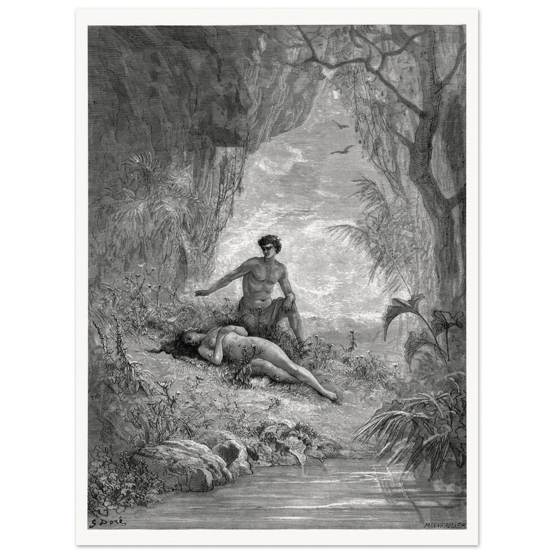 Gustave Dore Paradise Lost engraving . Adam and Eve in Eden.