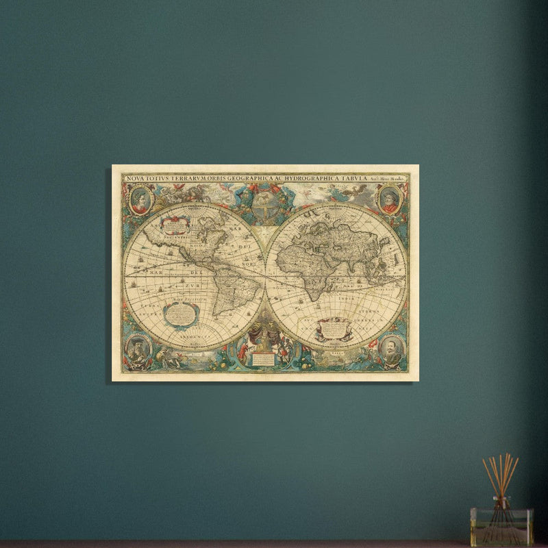 Nova totius terrarum orbis 1630 old world map poster by Hendrik Hondius