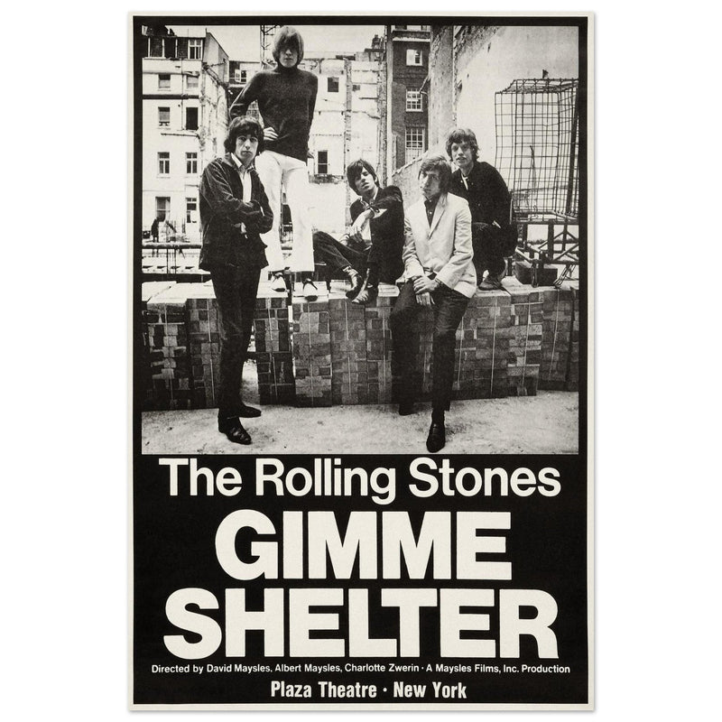 The Rolling Stones music promo poster for Gimme Shelter film at the Plaza Theatre in New York.