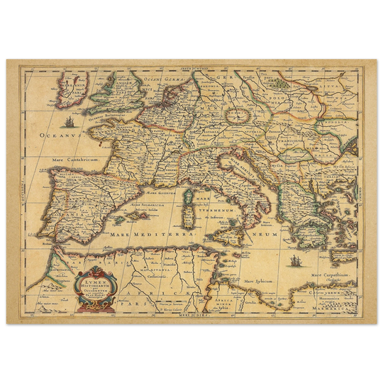 Ancient Europe map print from 1650. Lumen Historiarum per Occidentem by Petrus Kaerius