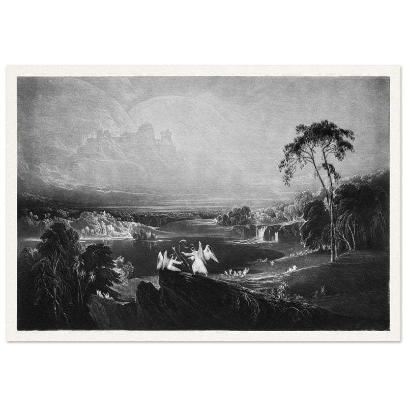 John Martin Paradise Lost Heaven – the Rivers of Bliss. Vintage mezzotint engraving .