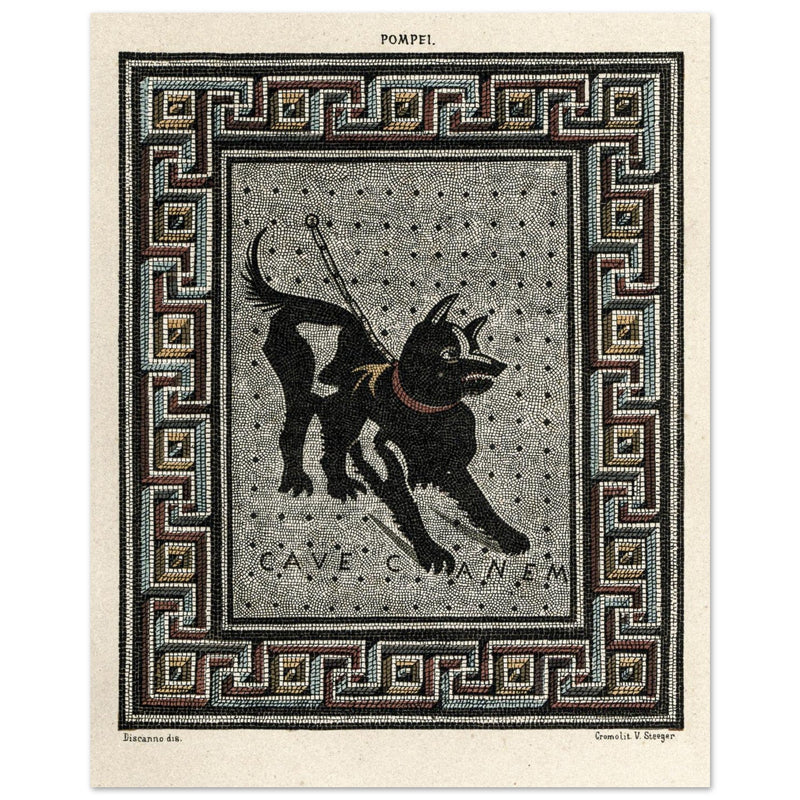 Watchdog mosaic chromolithograph reproduction Cave Canem by Victor Steeger