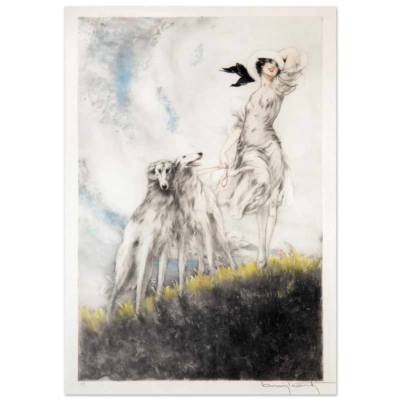 Louis Icart’s Joy of Life (1929) Woman with greyhound dogs.
