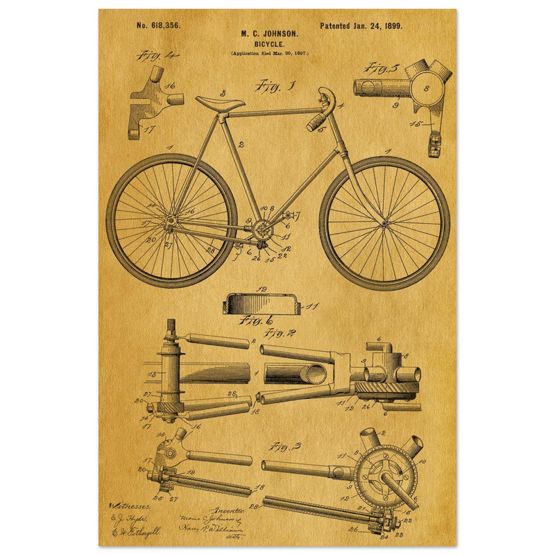 Vintage bicycle patent 1899 by M. C Johnson.