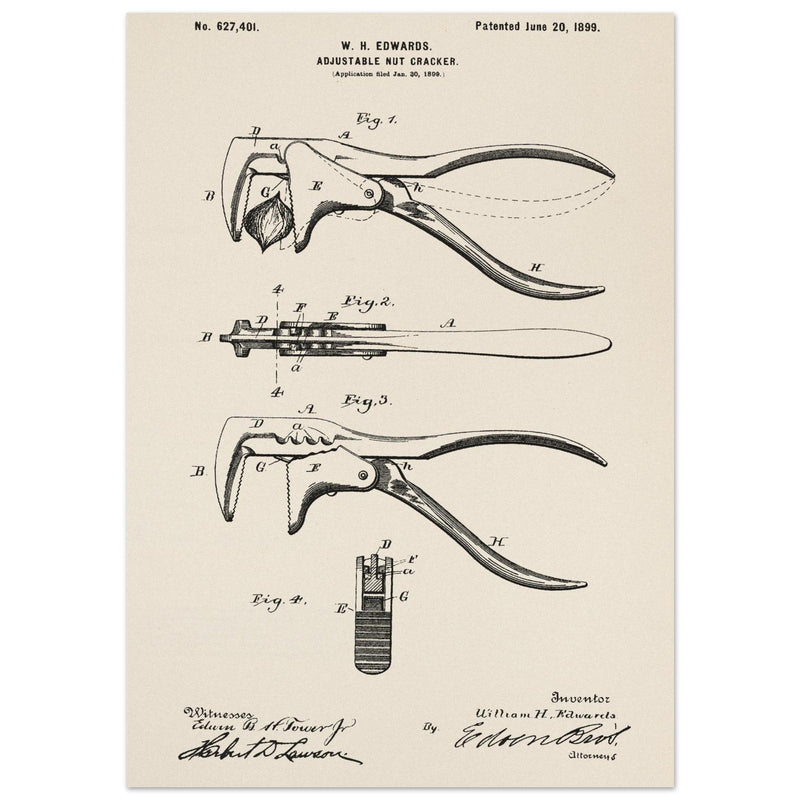 Vintage Adjustable Nut Cracker patent by William H. Edwards.