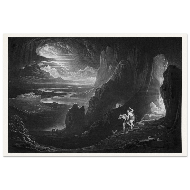 John Martin Paradise Lost vintage mezzoting engraving . Adam and Eve Driven Out of Paradise.