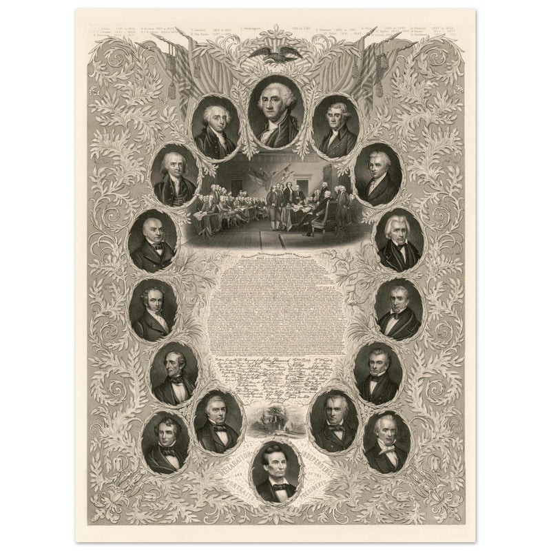 The Declaration of Independence and portraits of the United States  presidents. Walla rt decor