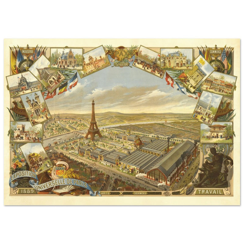 Exposition Universelle de Paris 1889. Eiffel Tower and Paris city view.