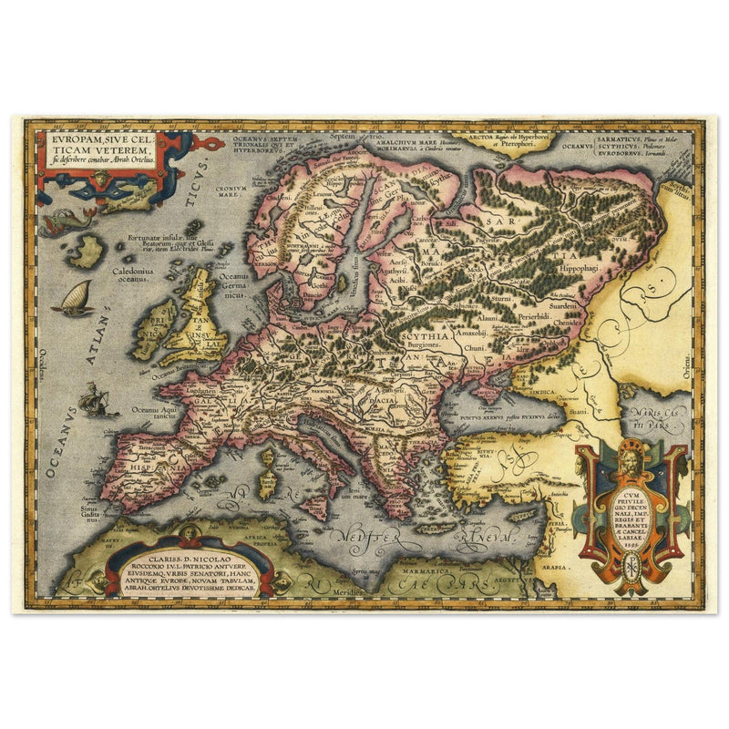 Ancient map of celtic Europe by Abraham Ortelius.