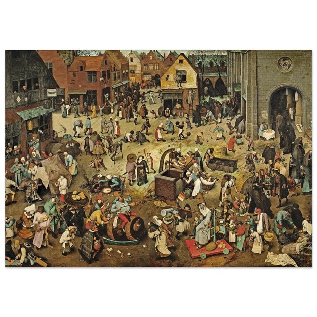 The Fight Between Carnival and Lent old painting by  Pieter Brueghel the Elder.