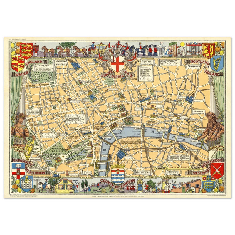 Children map of London vintage print 1938 by Leslie George Bullock