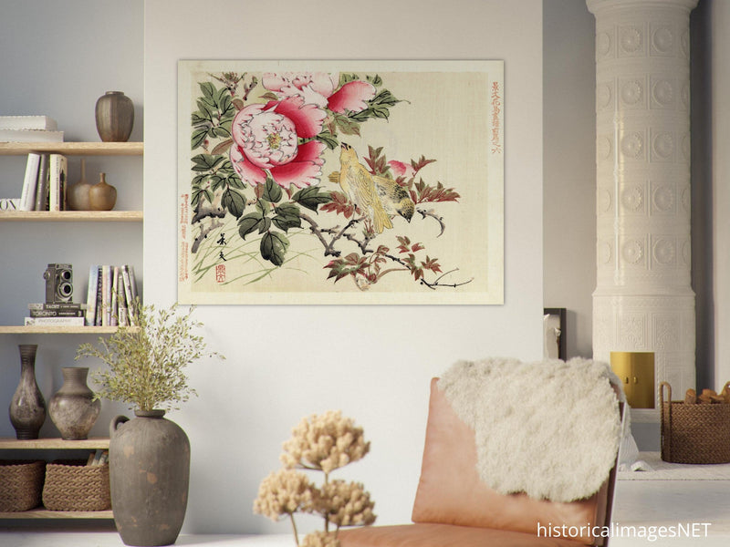 Birds and peonies by Matsumura Keibun, 1892.