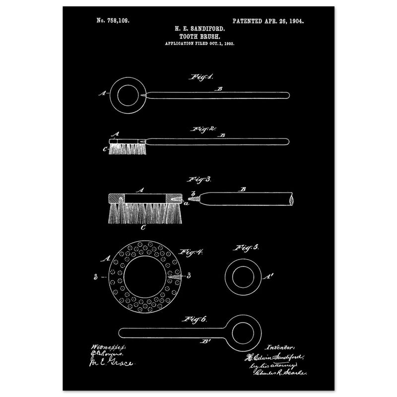 Toothbrush patent illustration by H E Sandiford.