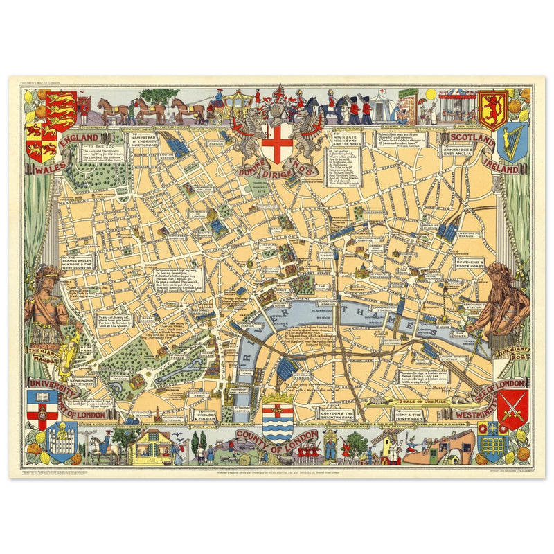 Children map of London vintage print 1938 by Leslie George Bullock