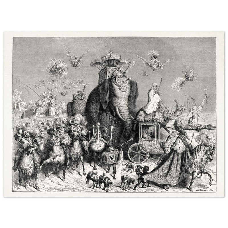 Royal Cavalcade Ane Skin Fairytale ( Peau d' Ane ) illustration by Gustave Dore. Part of Fairy Tales of Charles Perrault.