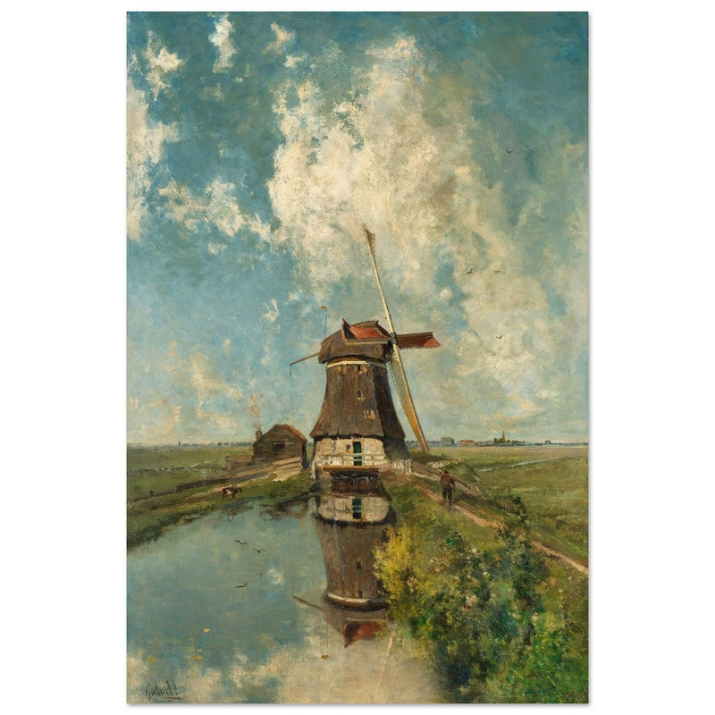 Old dutch windmill painting by Paul Gabriel XIX Century.