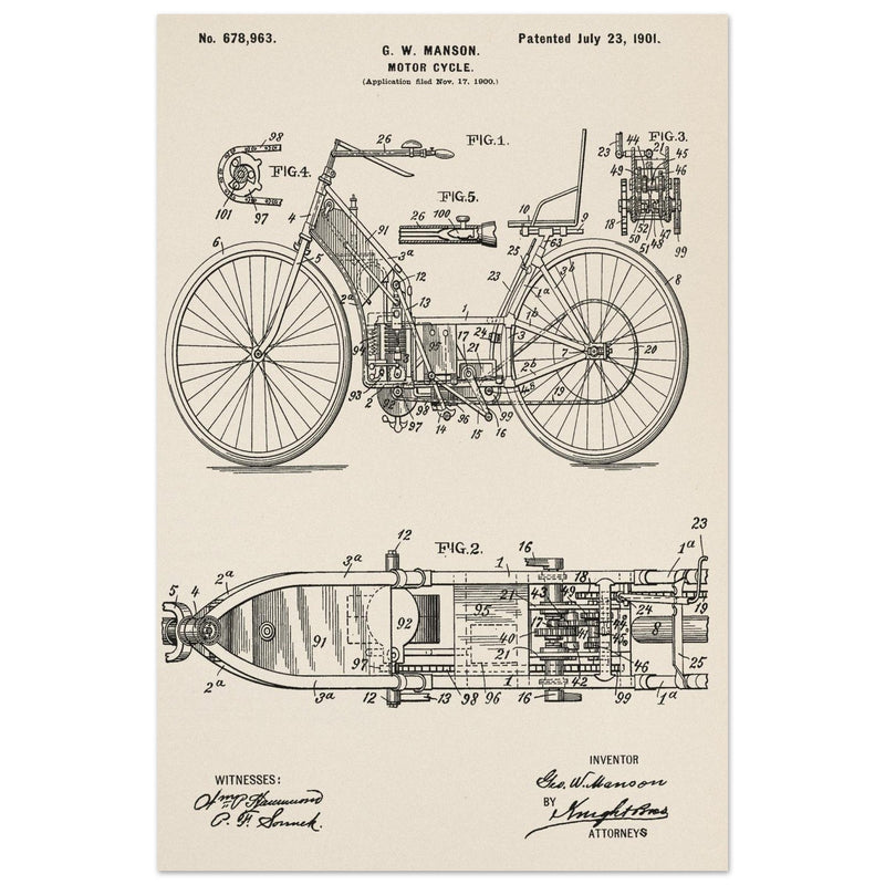 Motorcycle old patent by G. W Manson.