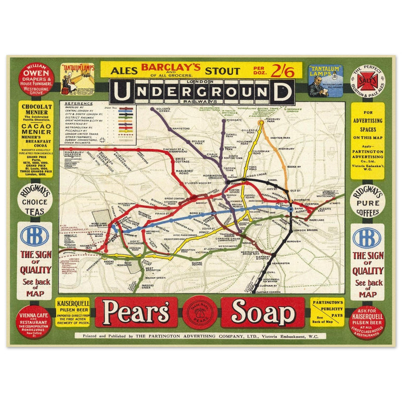 London Undergroud routes city map 1908.