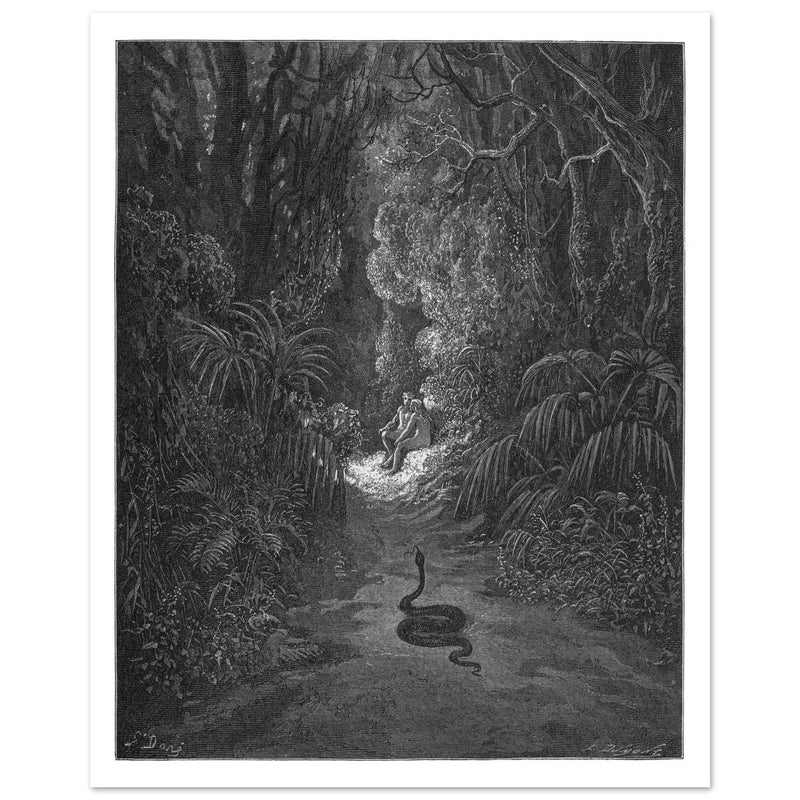 Gustave Dore Paradise Lost. Satan as a serpent in Eden.