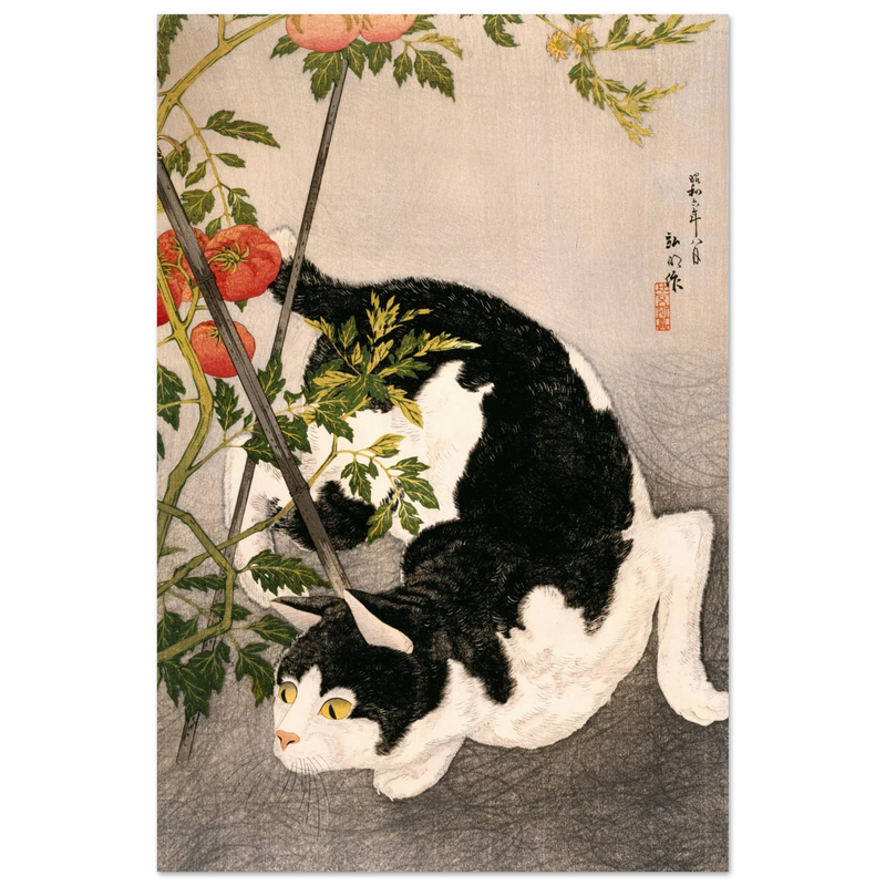 Black Cat and Tomato Plant vintage poster reproduction by Takahashi Hiroaki 1931
