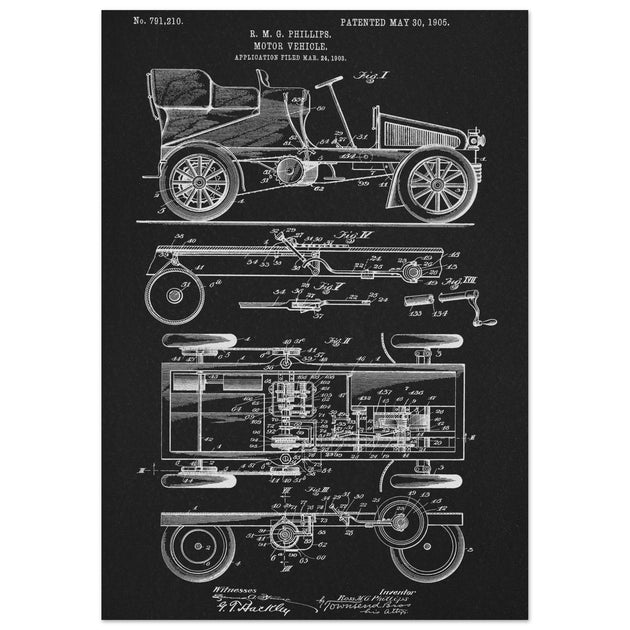 Motor Vehicle patent. Vintage car illustration.