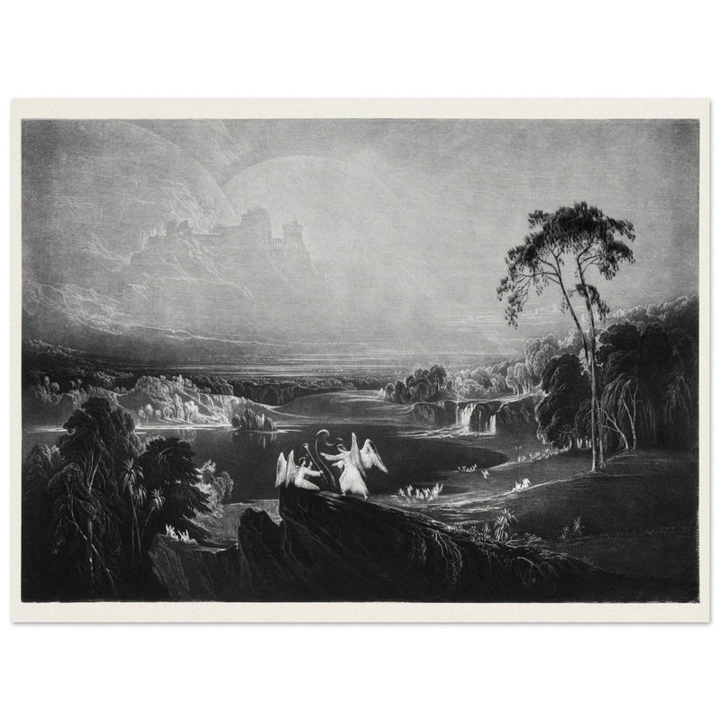 John Martin Paradise Lost Heaven – the Rivers of Bliss. Vintage mezzotint engraving .