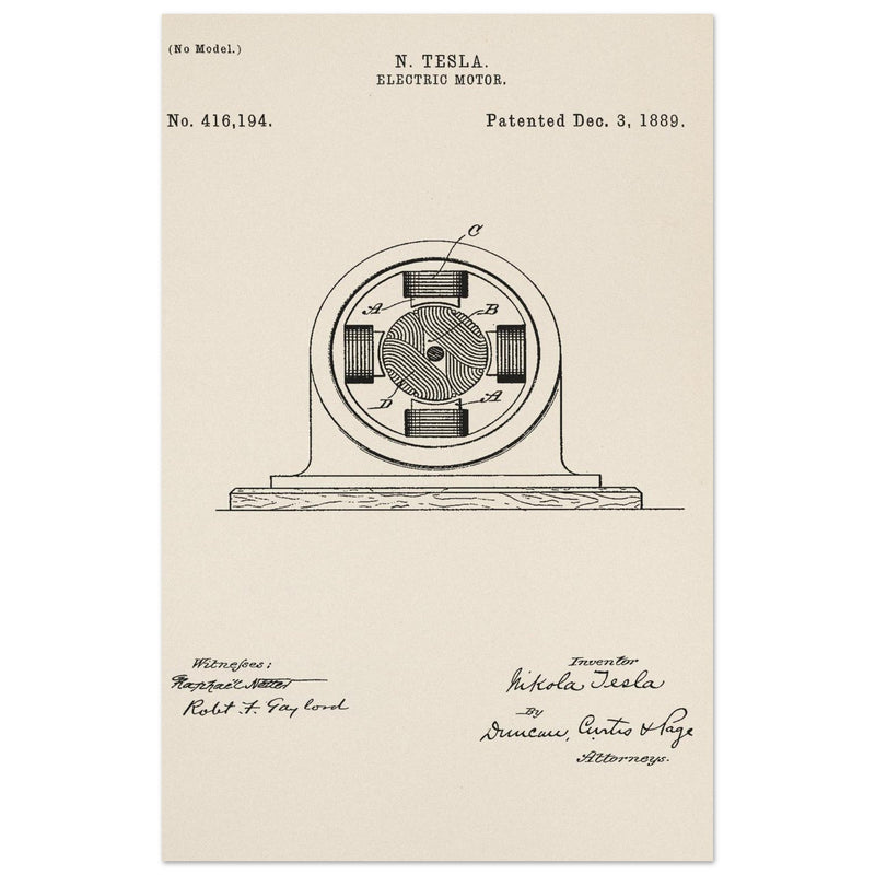 Electric Motor  patent 416194 by Nikola Tesla.