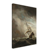 Willem van de Velde A Ship on the High Seas Caught by a Squall, Known as The Gust. Old marine painting. Stormy sea.