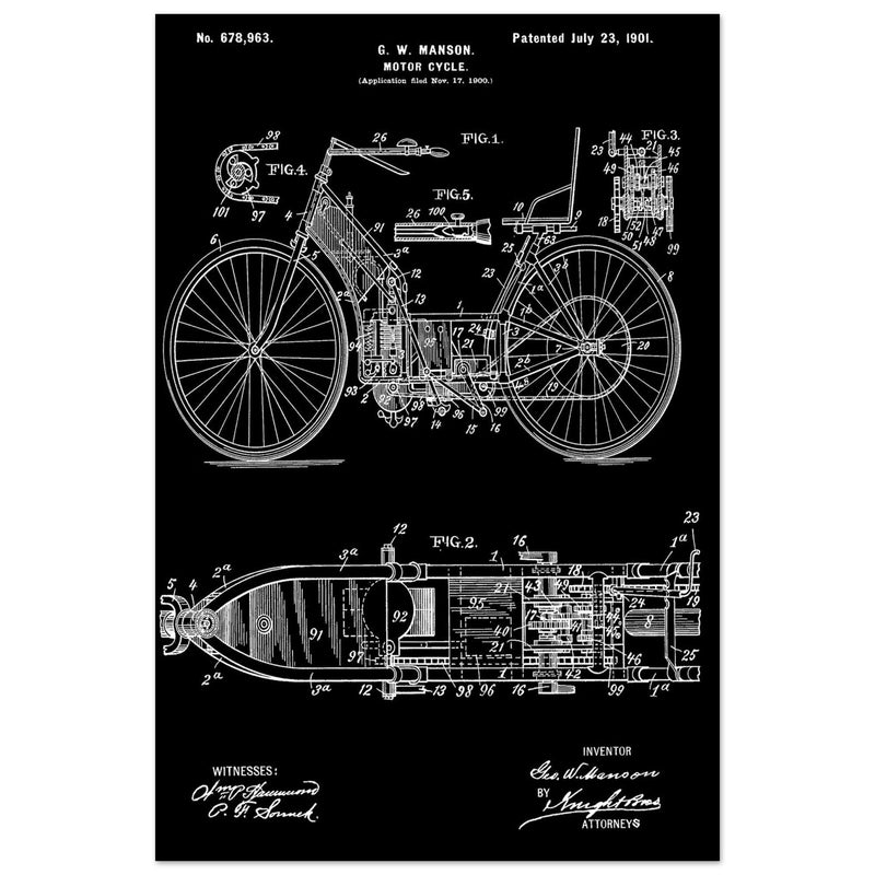 Motorcycle old patent by G. W Manson.
