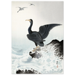 Ohara Koson Red-faced cormorant on rock, woodblock print  art