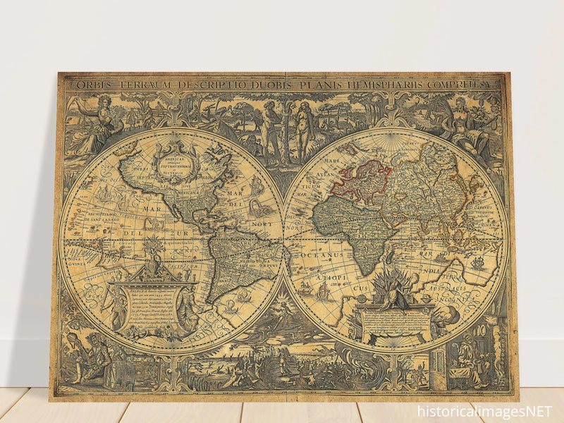 Orbis terrarum typus de integro multis in locis emendatus by cartographer Petrus Plancius World map