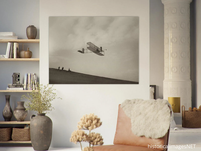 The Wright brothers glider in flight.