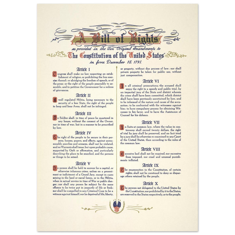 A Bill of Rights as provided in the ten original amendments to the constitution of the United States of America.