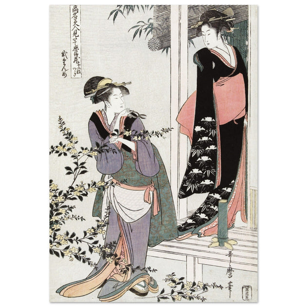 Two women by a blooming yamabuki bush: the second act by Kitagawa Utamaro
