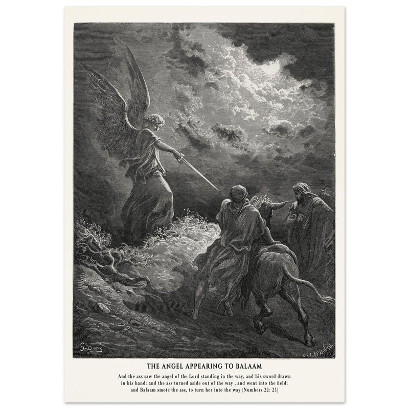 Gustave Dore The Bible engraving print . The angel appearing to Balaam illustration .