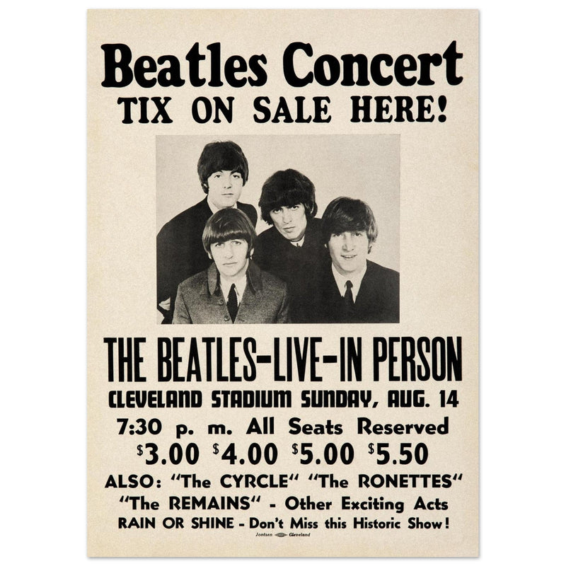The Beatles music poster. Performance in Cleveland Ohio stadium in 1966.