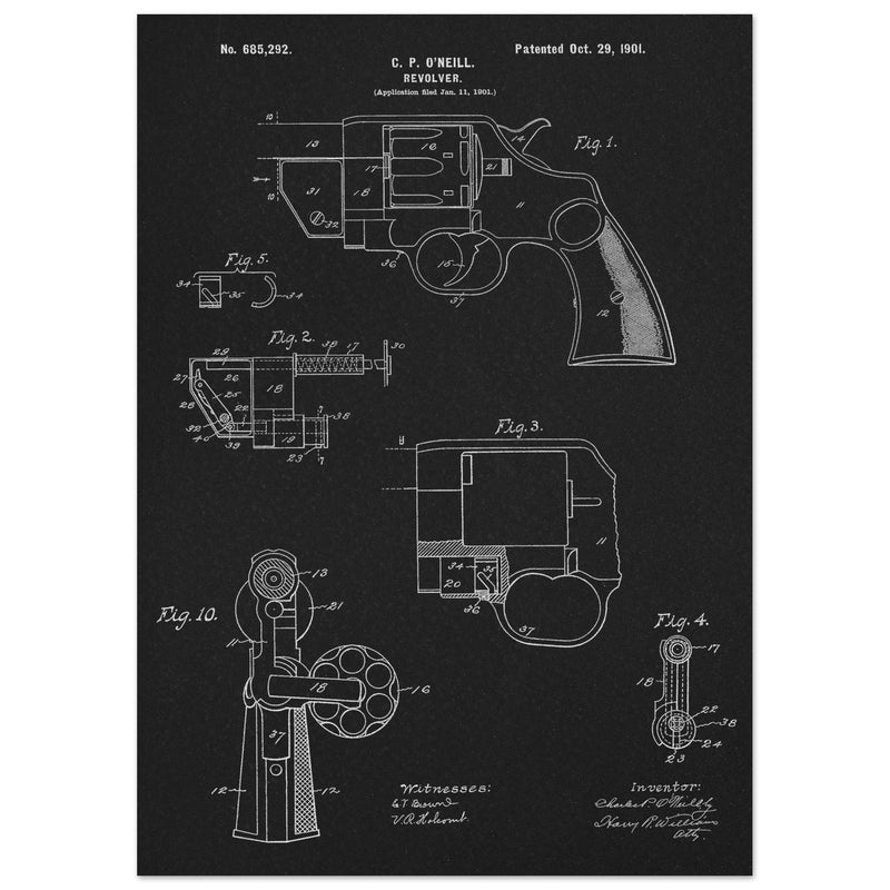 Vintage revolver patent by C P O'Neill.