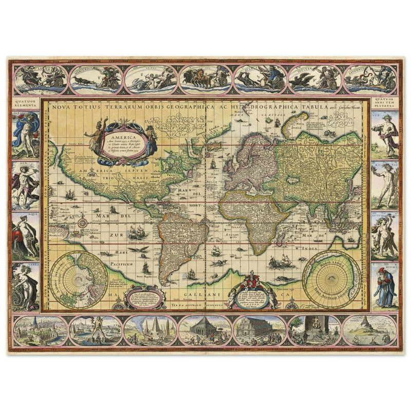 Old ancient map Nova Totius Terrarum Orbis Geographica ac Hydrographica Tabula by Willem Janszoon Blaeu .