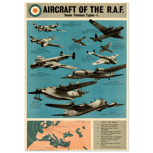 Aircraft of the R.A.F I Warplanes of the British Air Force II World War poster