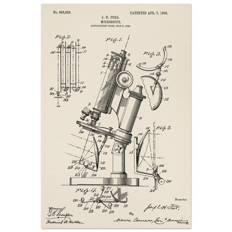 vintage microscope patent by J H Ford.