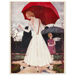 Pierre Brissaud vintage illustration for a fashion magazine cover. Mother with her daughter on a rainy day.
